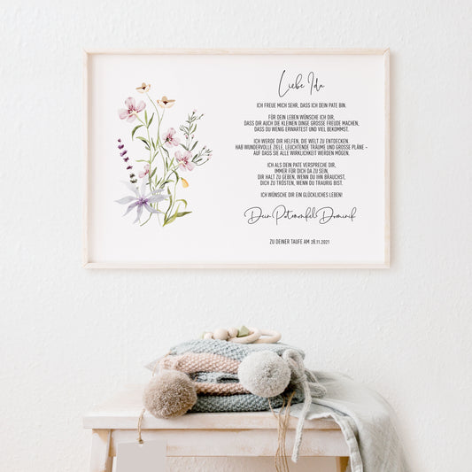 Patenbrief Wiesenblumen personalisiert Taufgeschenk Mädchen