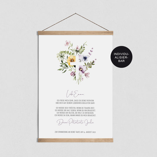 PATENBRIEF personalisiert als Geschenk zur Taufe – Wiesenblumen