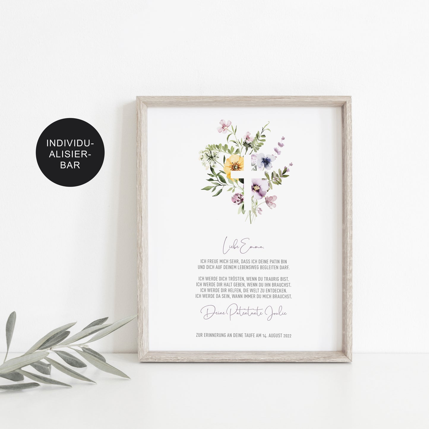 PATENBRIEF personalisiert als Geschenk zur Taufe – Wiesenblumen