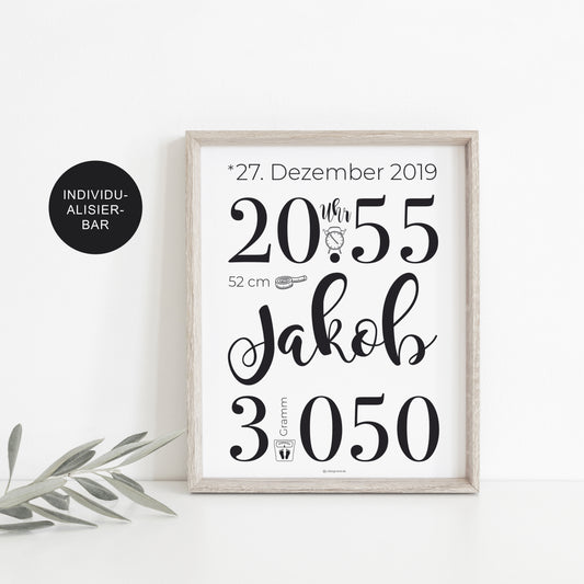 Geburtstafel Poster mit personalisierten Geburtsdaten – Geburtsposter