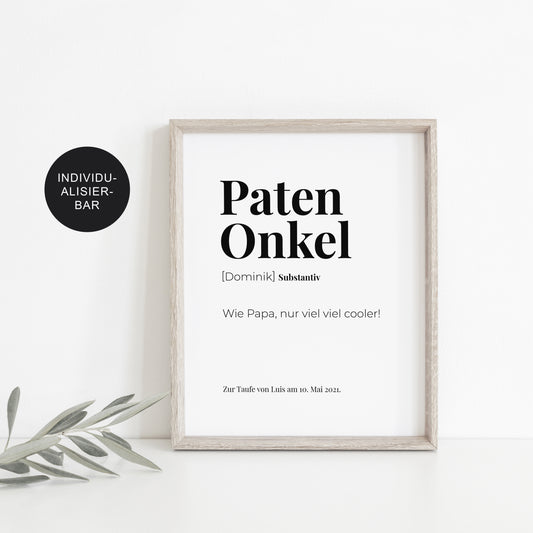 Patenbrief Patenonkel personalisiert als Taufgeschenk – Poster