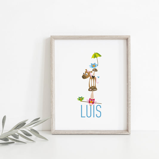 Geschenk Geburt Poster Tierpyramide personalisiert – Kinderzimmer Junge