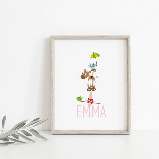 Geschenk zur Geburt Poster Tierpyramide personalisiert – Kinderzimmer