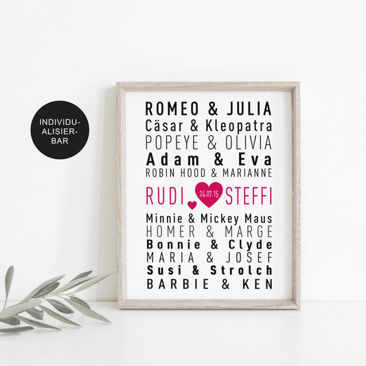 Hochzeitsgeschenk personalisiertes Poster Traumpaare – Liebespaare