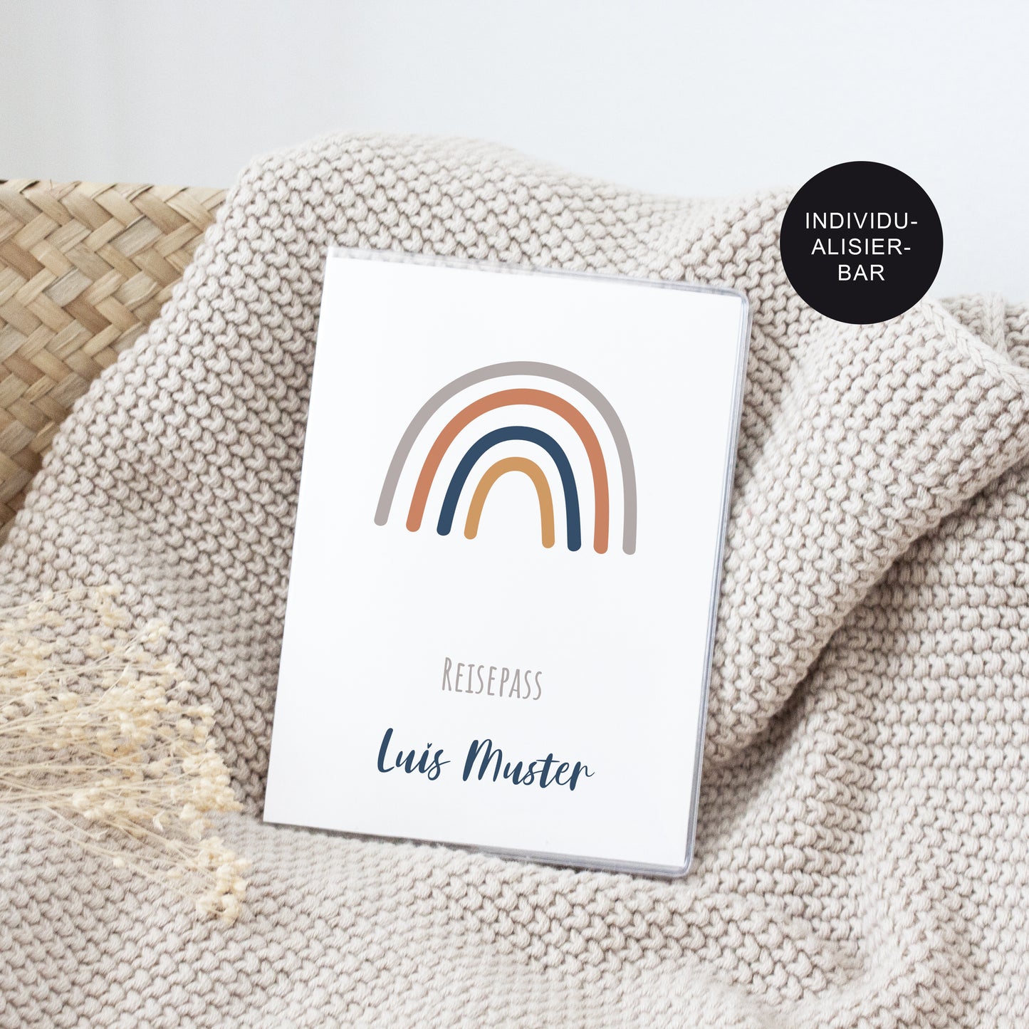 Reisepass Hülle Regenbogen Blau personalisiert – Geschenk Junge