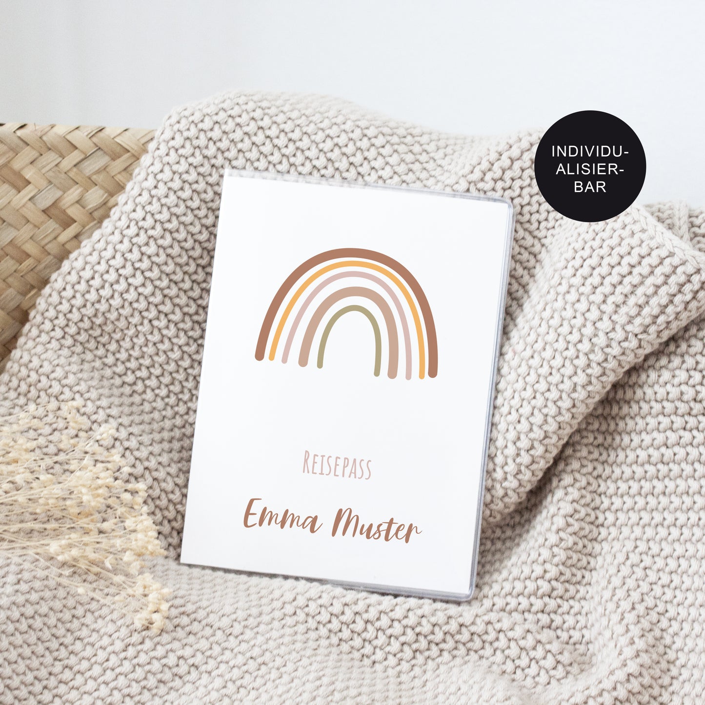 Reisepass Hülle Regenbogen Braun personalisiert – Geschenk Mädchen
