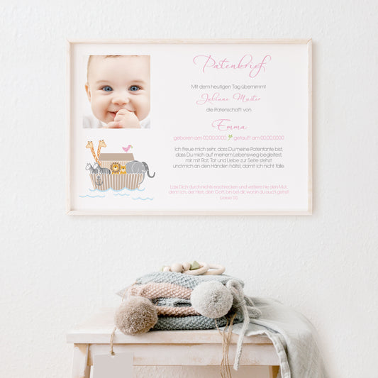 Patenbrief/Patenurkunde Arche personalisiertes Taufgeschenk Patenkind