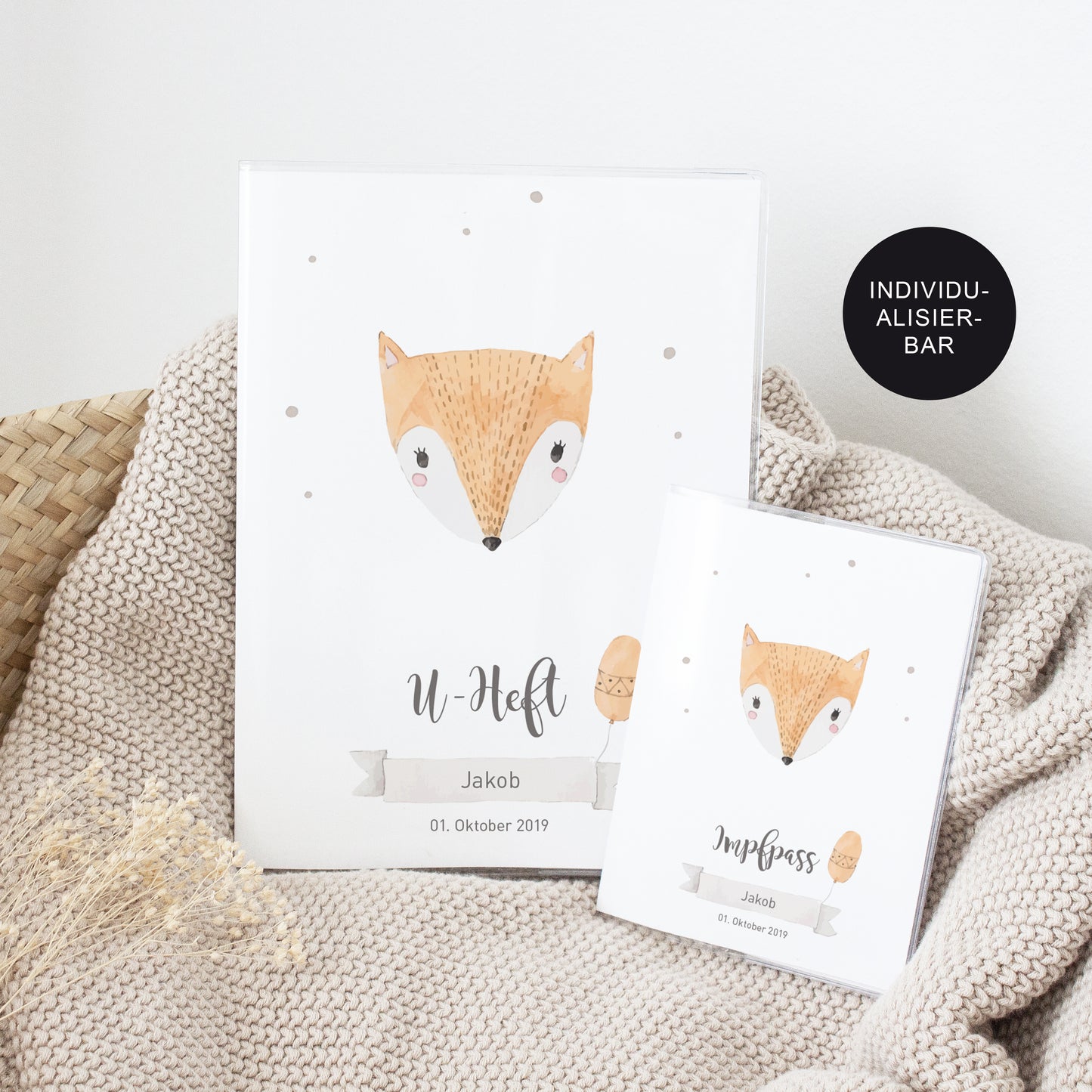 U Heft Hülle & Impfpass personalisiert Fuchs – Geschenk Geburt