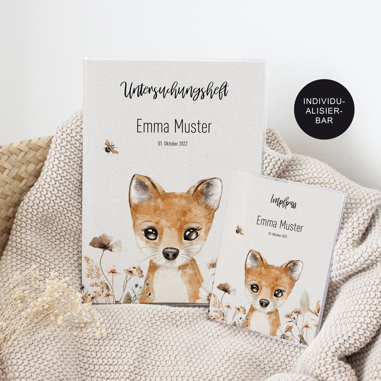UHeft Hülle mit Impfpass "Fuchs" personalisiert – Babygeschenk Geburt