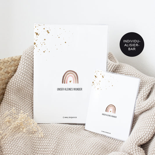 Uheft Hülle Mädchen "Regenbogen" im Set personalisiert – Geschenk Geburt
