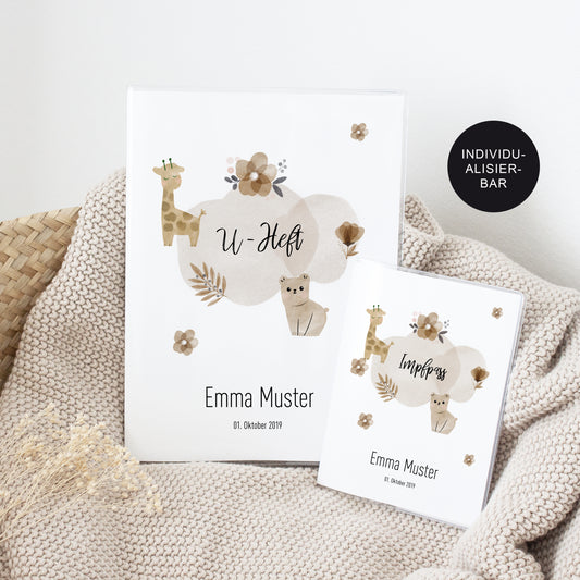 Geschenk Geburt personalisiert – U-Heft Hülle mit Impfpass Tiere
