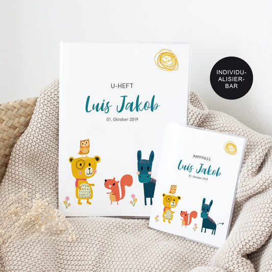 U-Heft Hülle personalisiert & Impfpass Tiere – Geschenk Geburt Junge