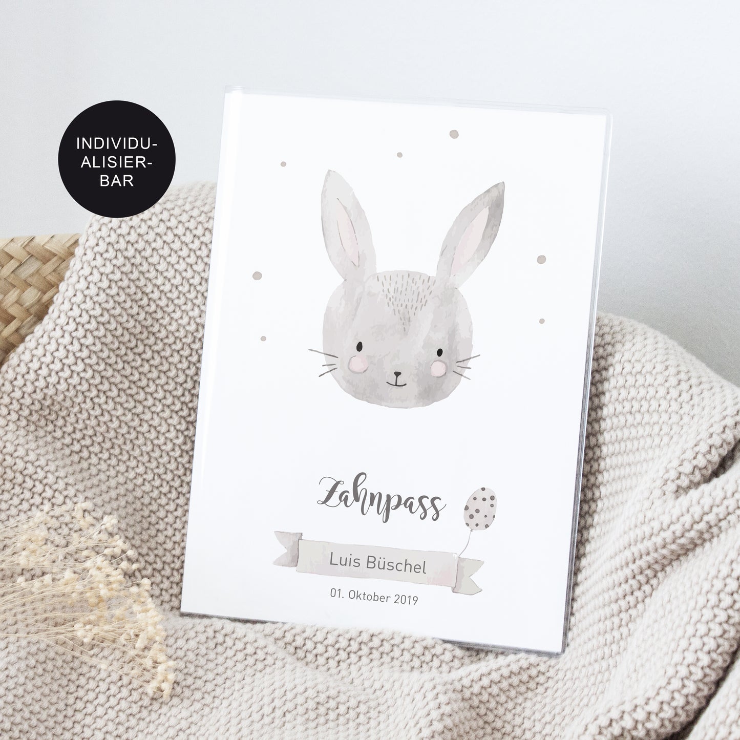 Zahnpass Hülle Hase personalisiert mit Namen – Zahnärztlichen Kinderpass