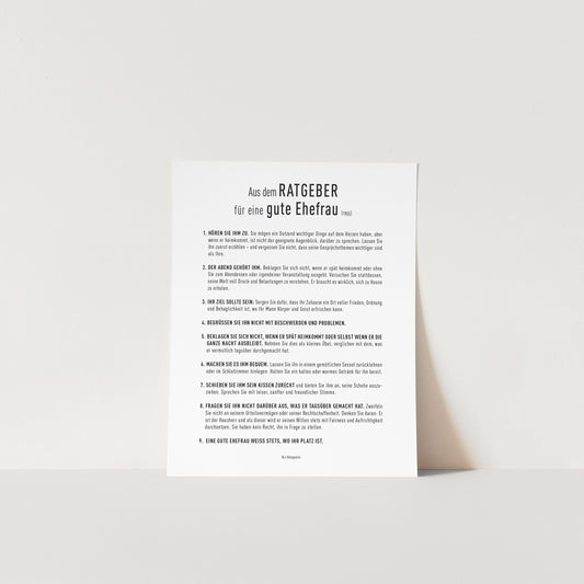 Poster Gute Ehefrau – Familienregeln – Geschenk Einzug oder Hochzeit