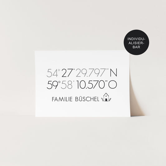 Personalisiertes Poster mit Koordinaten als Geschenk zum Einzug
