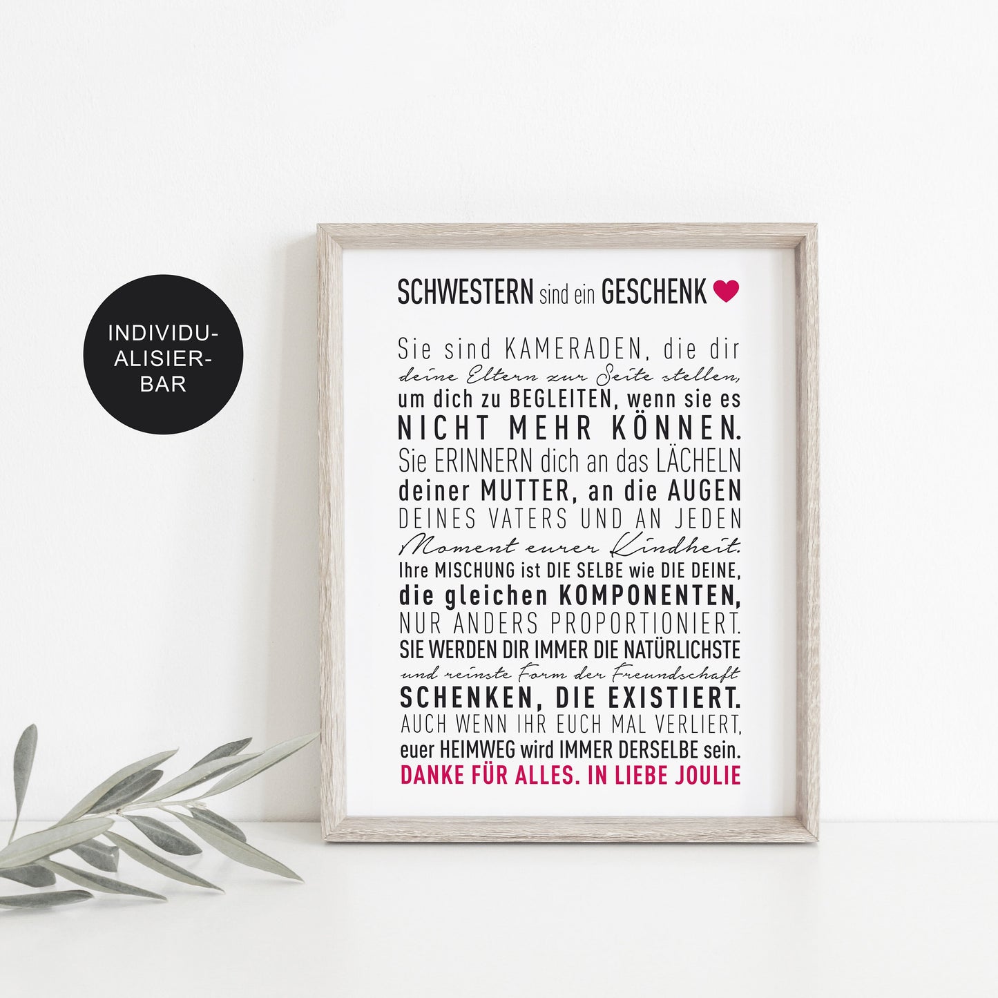 Personalisiertes Poster für Schwestern – Geschwisterliebe – Geschenk Schwester