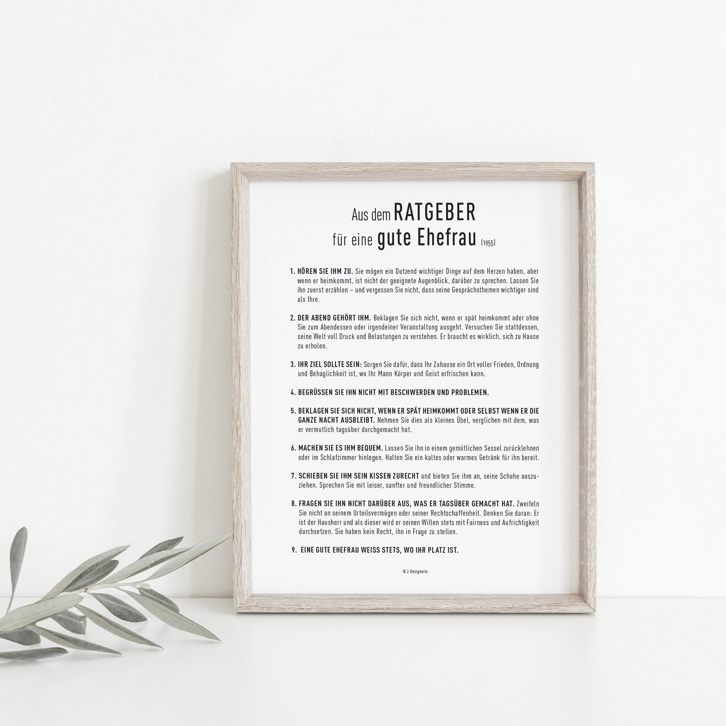 Poster Gute Ehefrau – Familienregeln – Geschenk Einzug oder Hochzeit