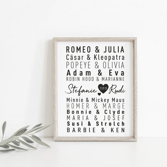Poster Traumpaare personalisiert Geschenk zur Hochzeit – Liebespaaren