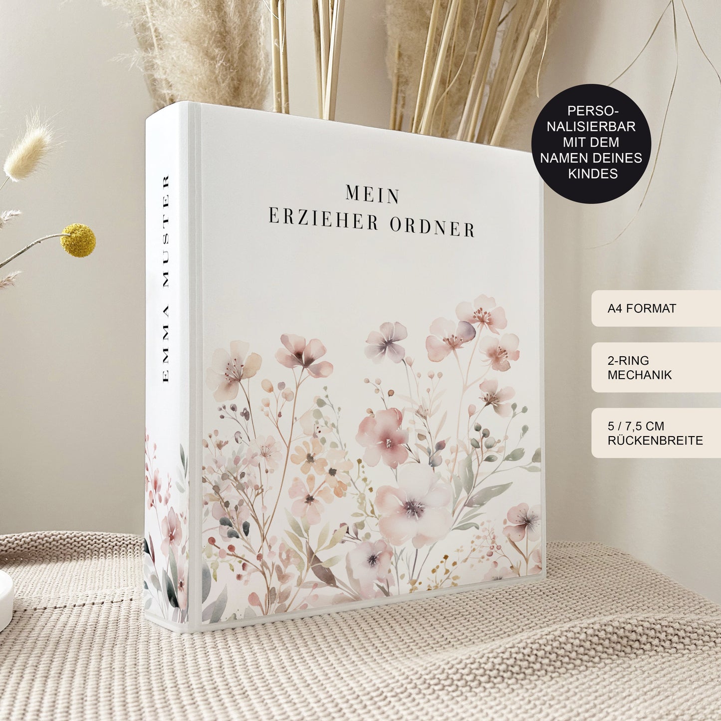 Erzieher Ordner "Flower" personalisiert für die Ausbildung Kita Kindergarten Krippe