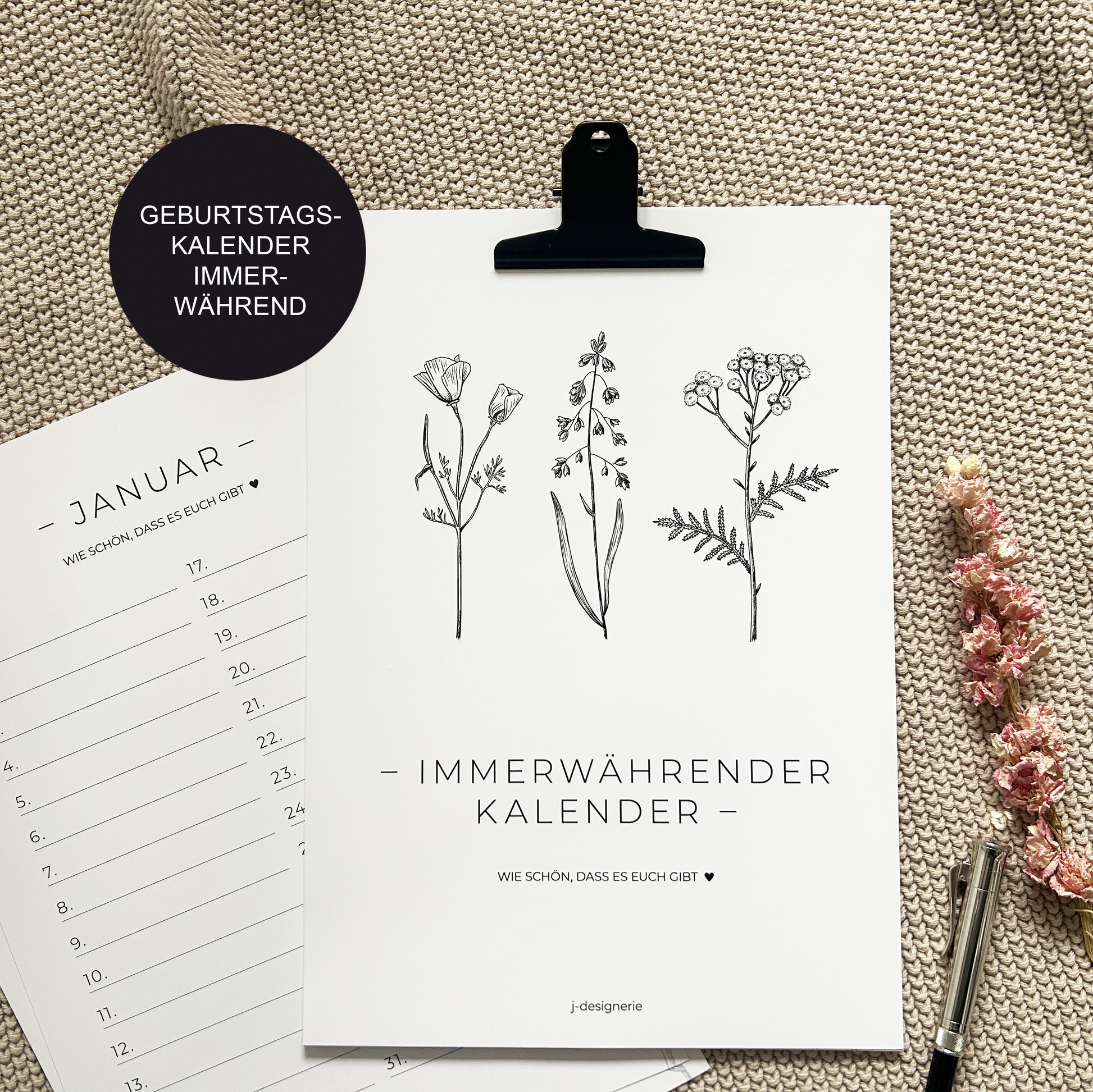 Geburtstagskalender "Blumen" ewig und schlicht – Wandkalender