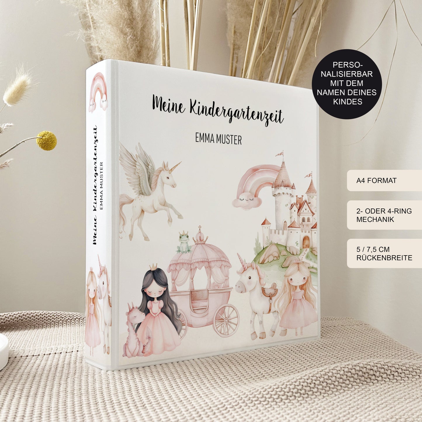 Kindergarten Ordner "Prinzessin" personalisiert mit Namen als Geschenk / Sammelmappe Krippe Schule oder Kita