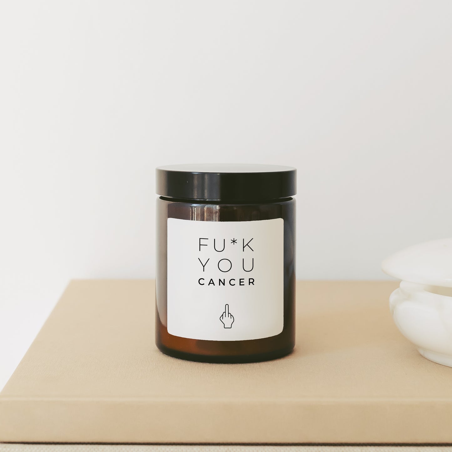 Krebspatient Geschenk Kerze "Fuck You Cancer" personalisiert Mutmacher für Krebskämpfer