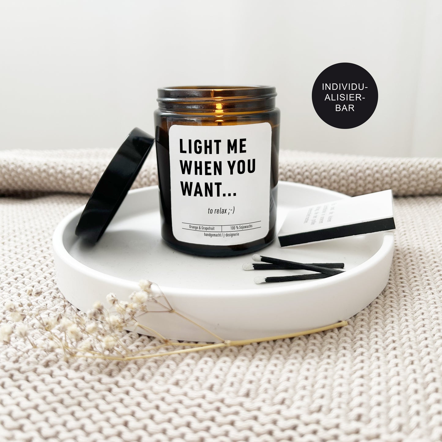 Lustige Kerze im Glas mit Spruch "Light me..." für den Partner, Freund(in), Ehemann oder Ehefrau als Geschenk zum Geburtstag u. Valentinstag