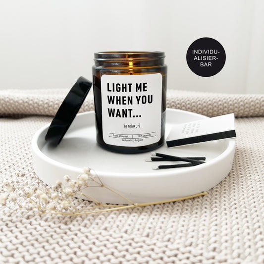 Lustige Kerze im Glas mit Spruch "Light me..." für den Partner, Freund(in), Ehemann oder Ehefrau als Geschenk zum Geburtstag u. Valentinstag