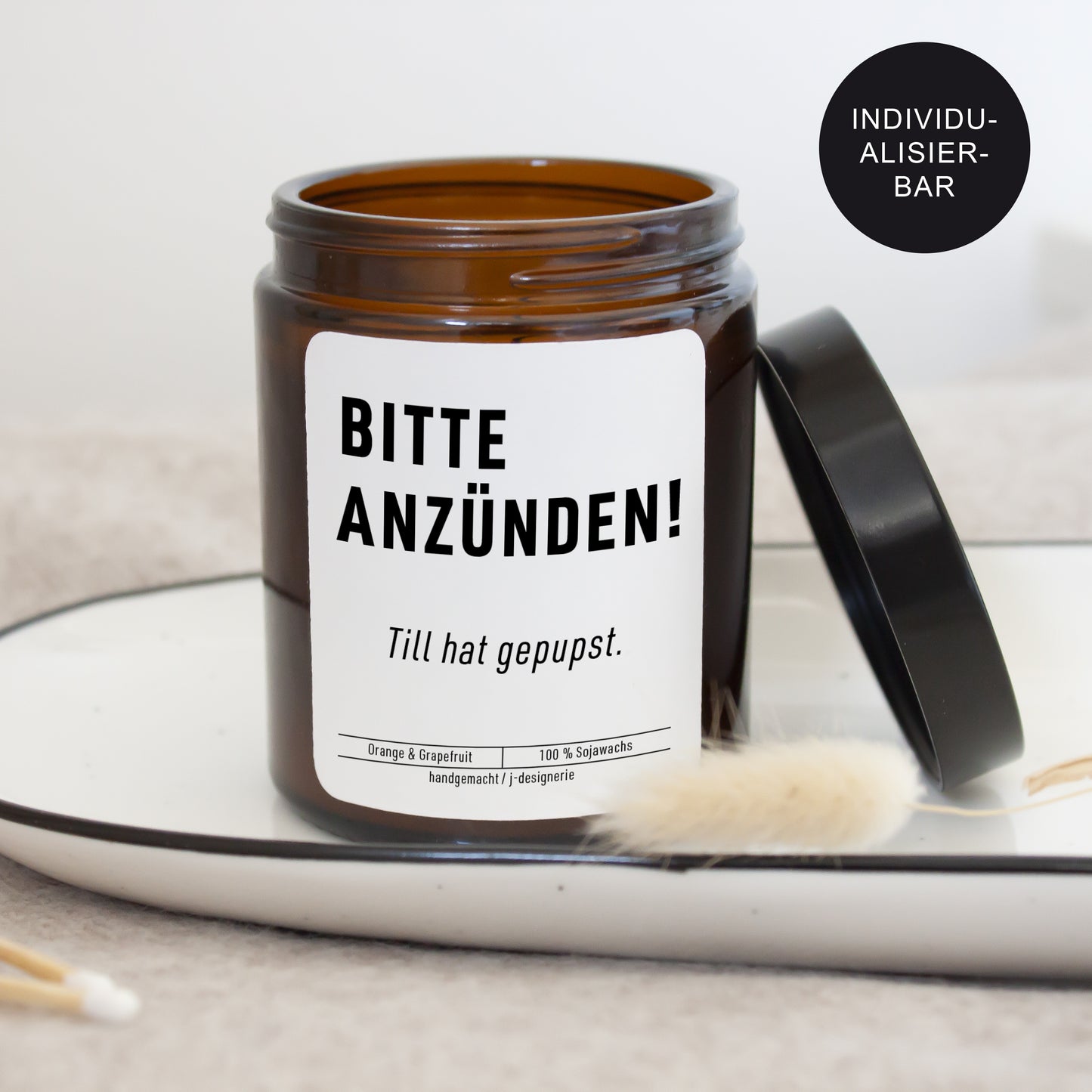 Kerze mit lustigem Spruch "Pups" personalisierte im Glas als Geschenk für Freunde, Papa, Mama, Eltern, Oma, Opa und Hundebesitzer