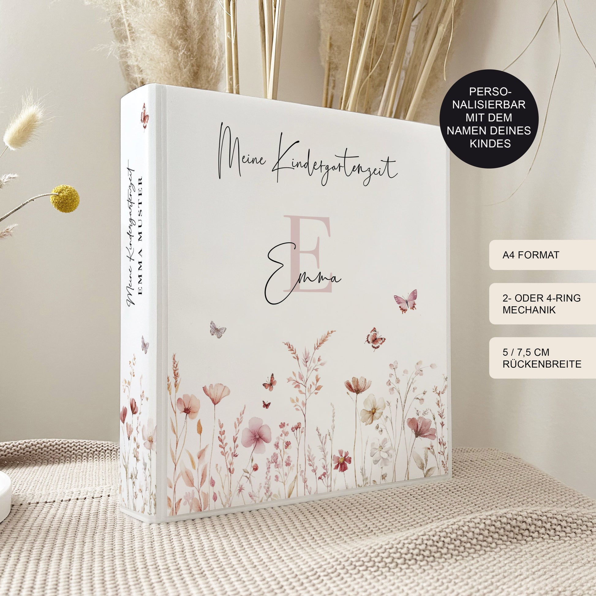 Kindergartenordner mit Namen "Flower II" für Kindergarten, Kita, Krippe Schule personalisiert