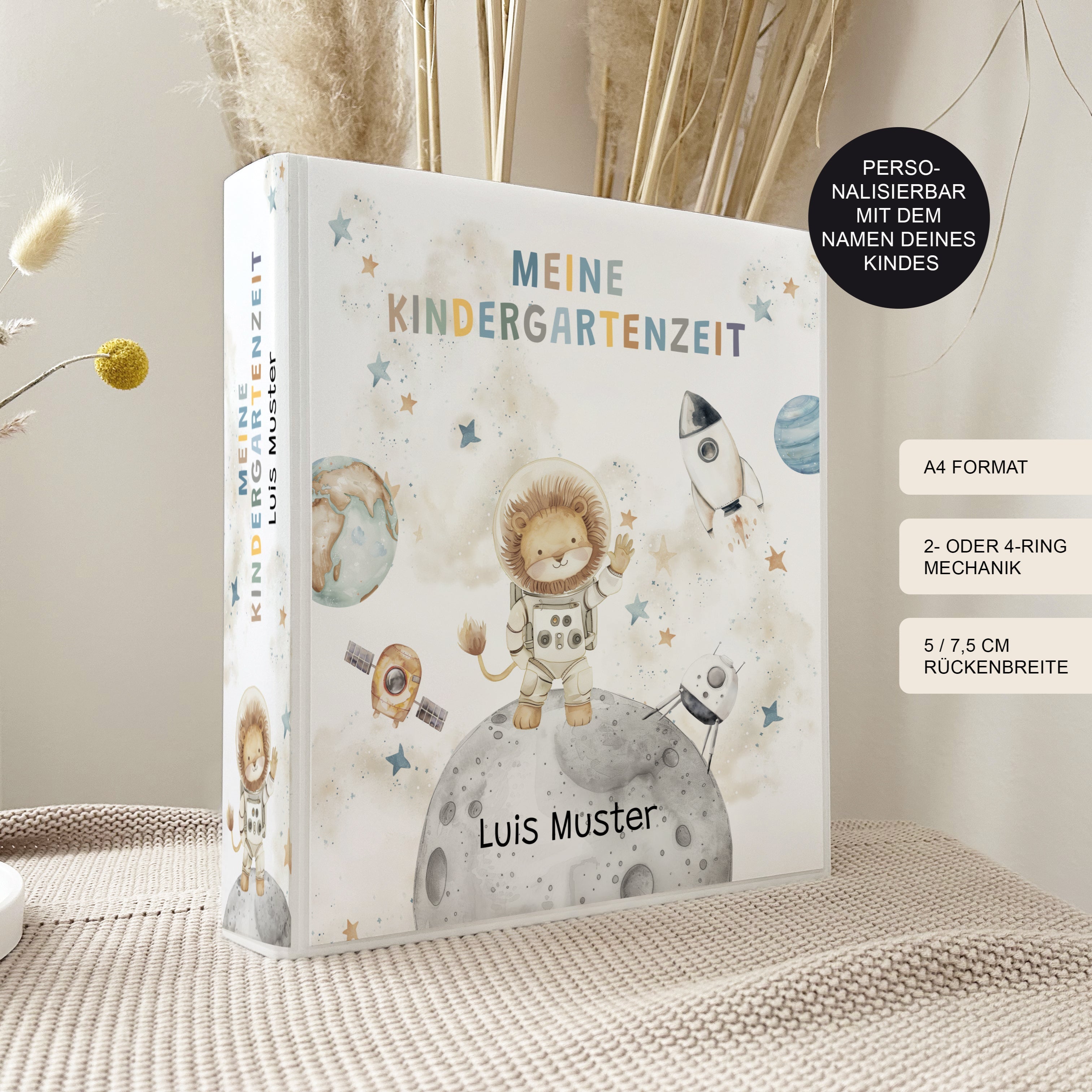 Kindergarten Ordner Astronaut Löwe für Kita, Krippe oder Schule personalisiert