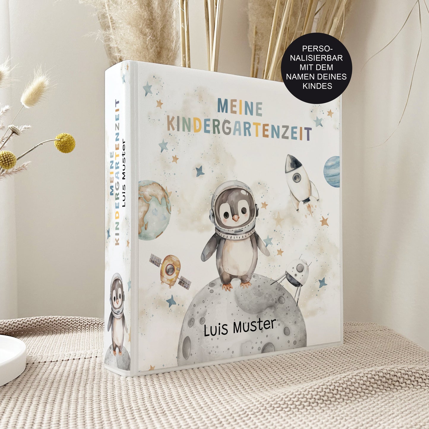 Kindergarten Ordner Astronaut Pinguin für Kita, Krippe oder Schule personalisiert