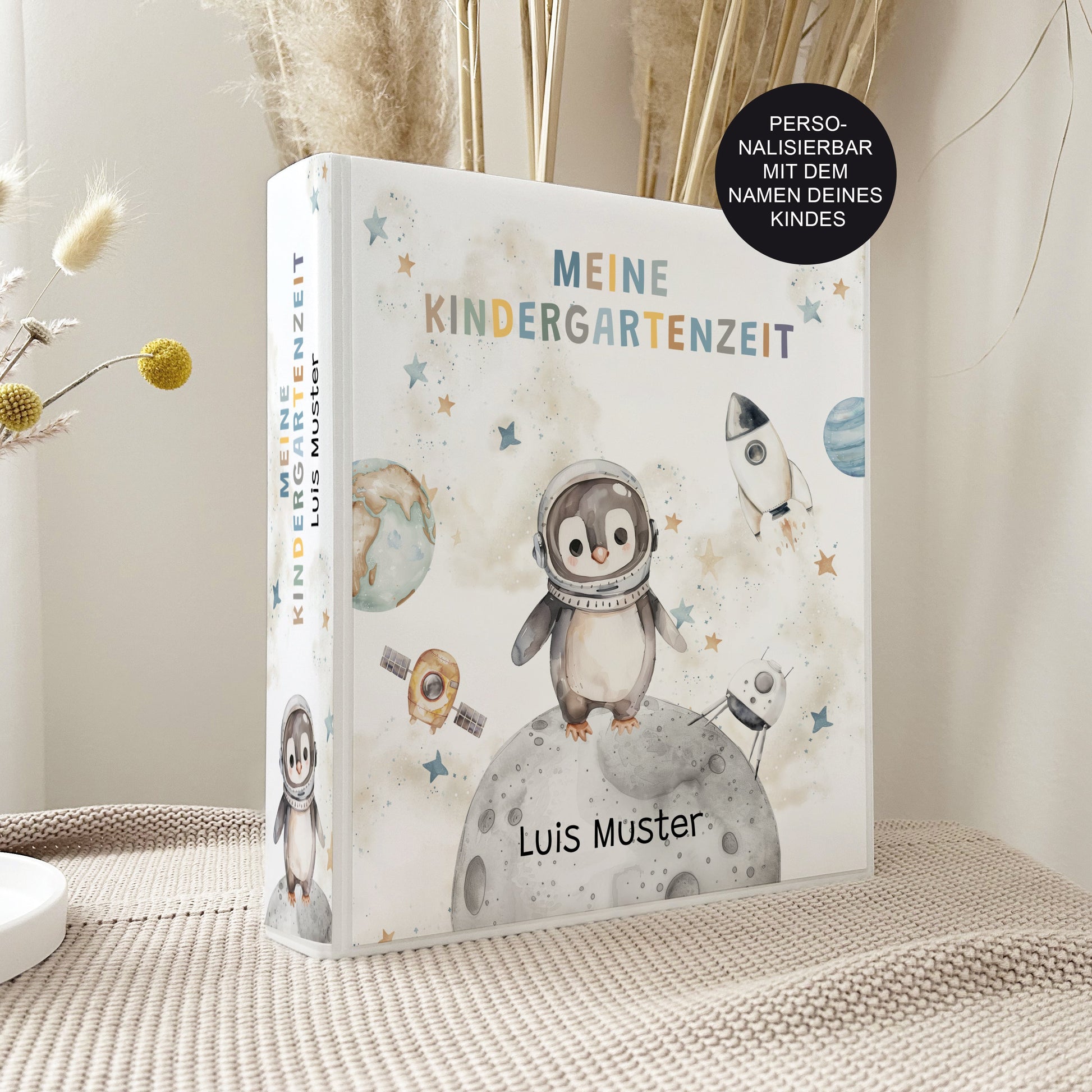 Kindergarten Ordner Astronaut Pinguin für Kita, Krippe oder Schule personalisiert
