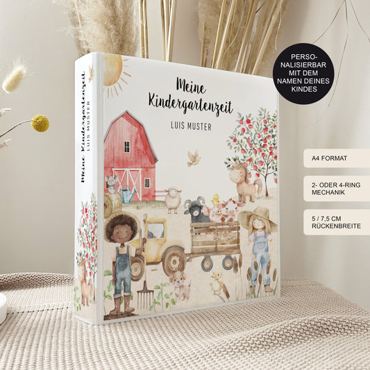 Kindergarten Ordner "Bauernhofleben" personalisiert mit Namen / Sammelmappe Krippe Schule oder Kita