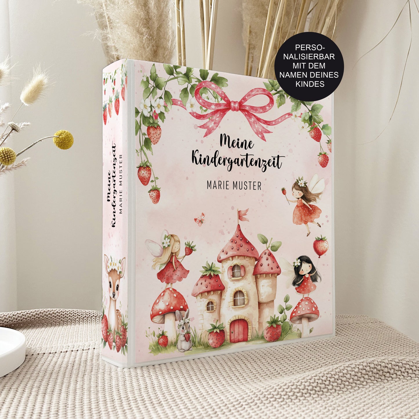 Kindergartenordner Erdbeere Elfe personalisiert | Sammelmappe Kindergarten