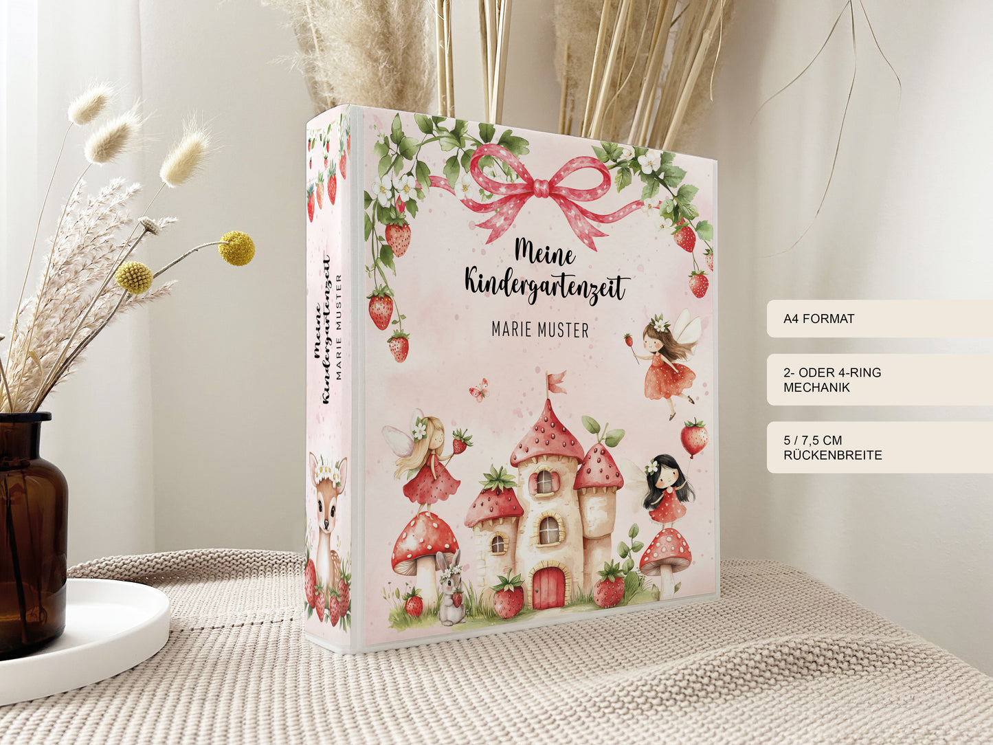 Kindergartenordner Erdbeere Elfe personalisiert | Sammelmappe Kindergarten