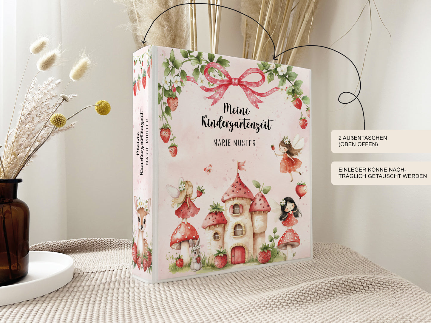 Kindergartenordner Erdbeere Elfe personalisiert | Sammelmappe Kindergarten