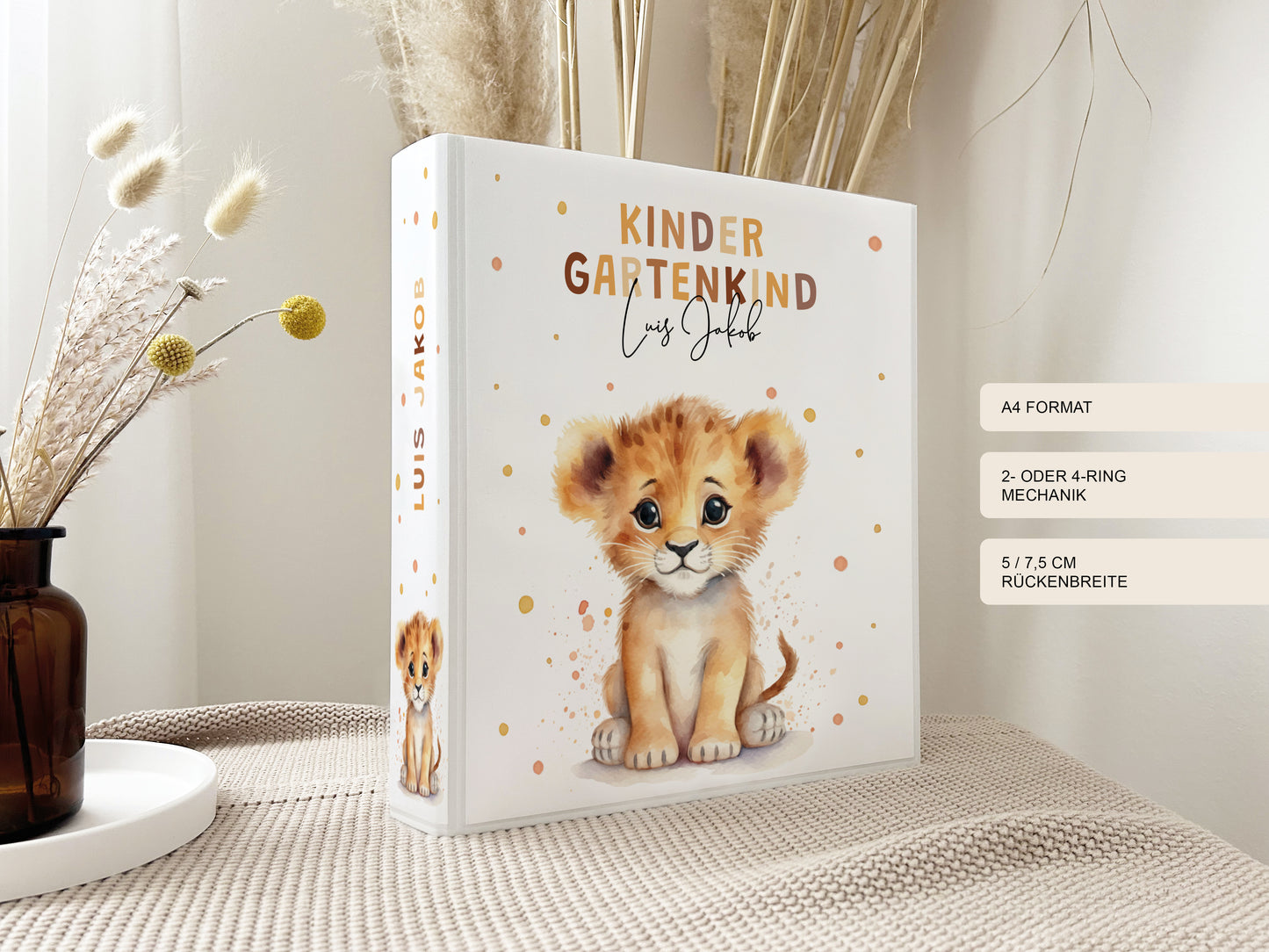 Personalisiertes Geschenk für das Kindergartenkind | Portfolio-Ordner Löwe mit Namen