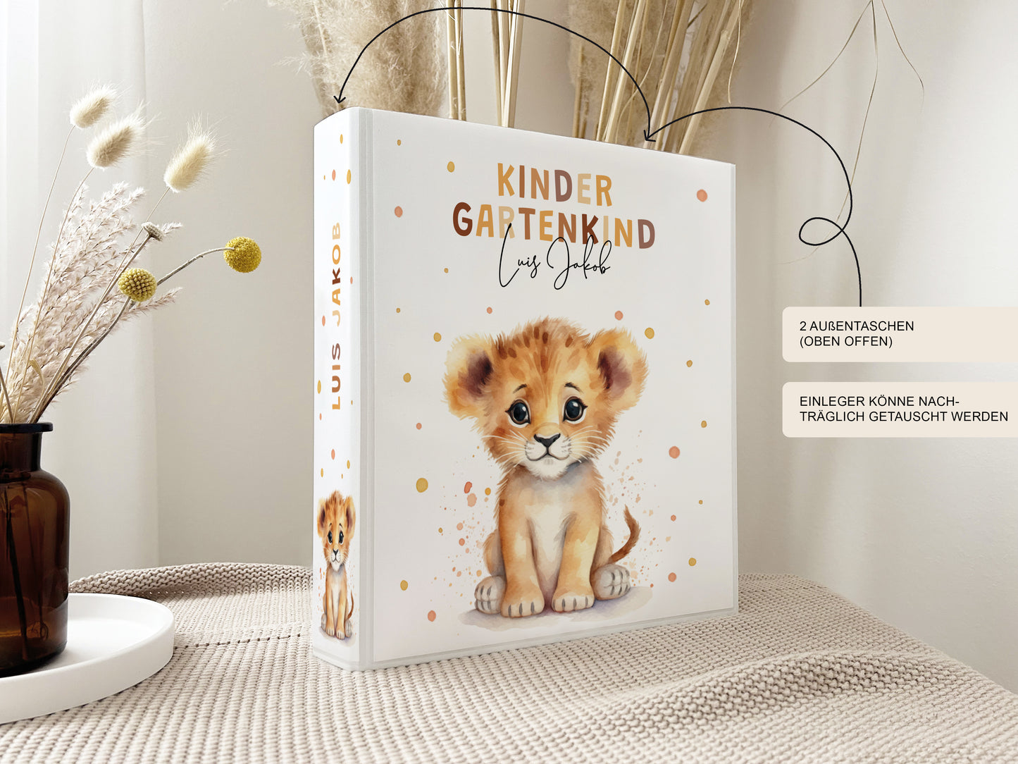 Personalisiertes Geschenk für das Kindergartenkind | Portfolio-Ordner Löwe mit Namen
