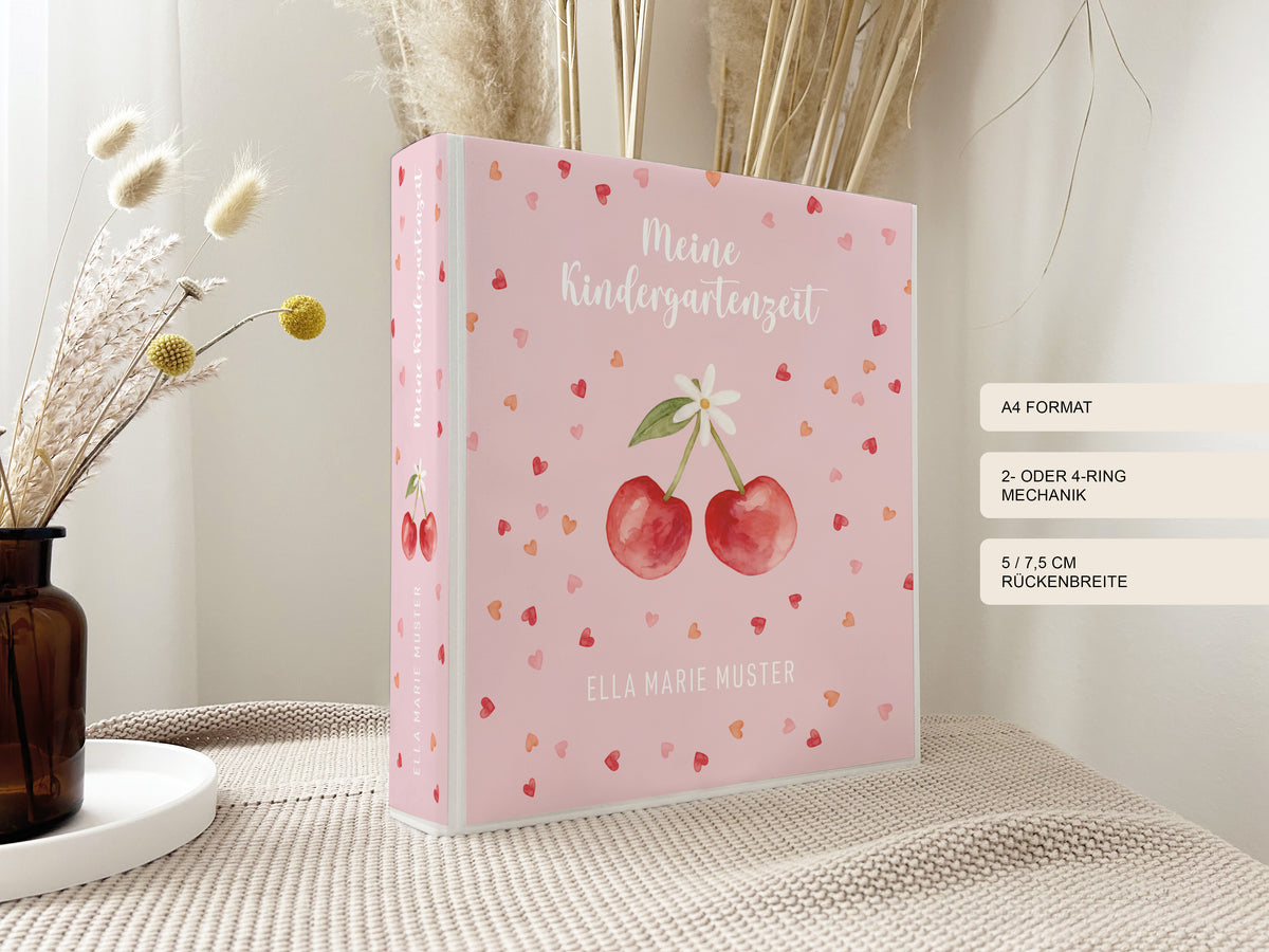 Kindergartenordner Kirsche personalisiert mit Namen | Sammelmappe zum Kita-Start