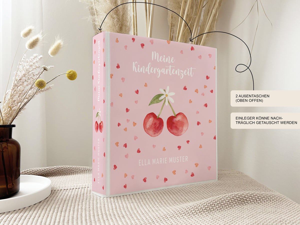 Kindergartenordner Kirsche personalisiert mit Namen | Sammelmappe zum Kita-Start