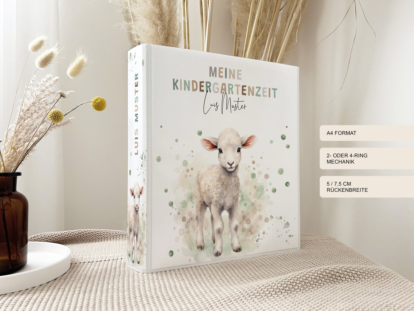 Kindergartenordner Lamm personalisiert | Sammelmappe Kindergarten