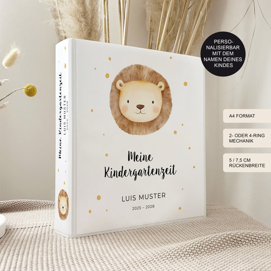 Kindergarten Ordner mit Namen LÖWE II für Kita, Krippe oder Schule personalisiert
