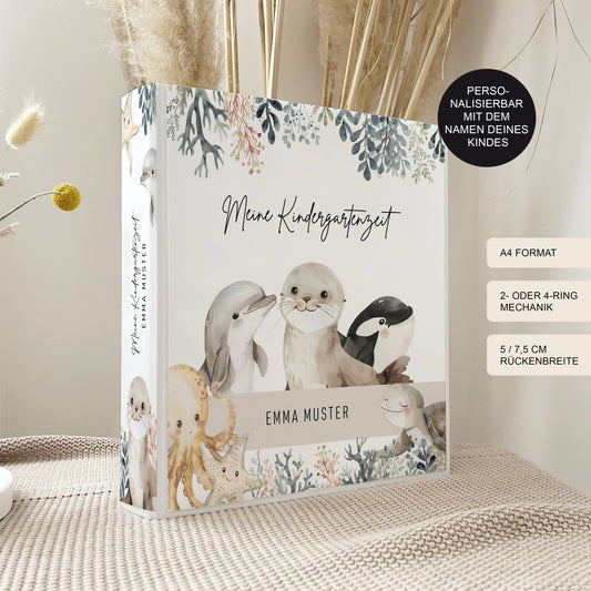 Kindergarten Ordner "Meerestiere" personalisiert / Sammelmappe Krippe Schule oder Kita