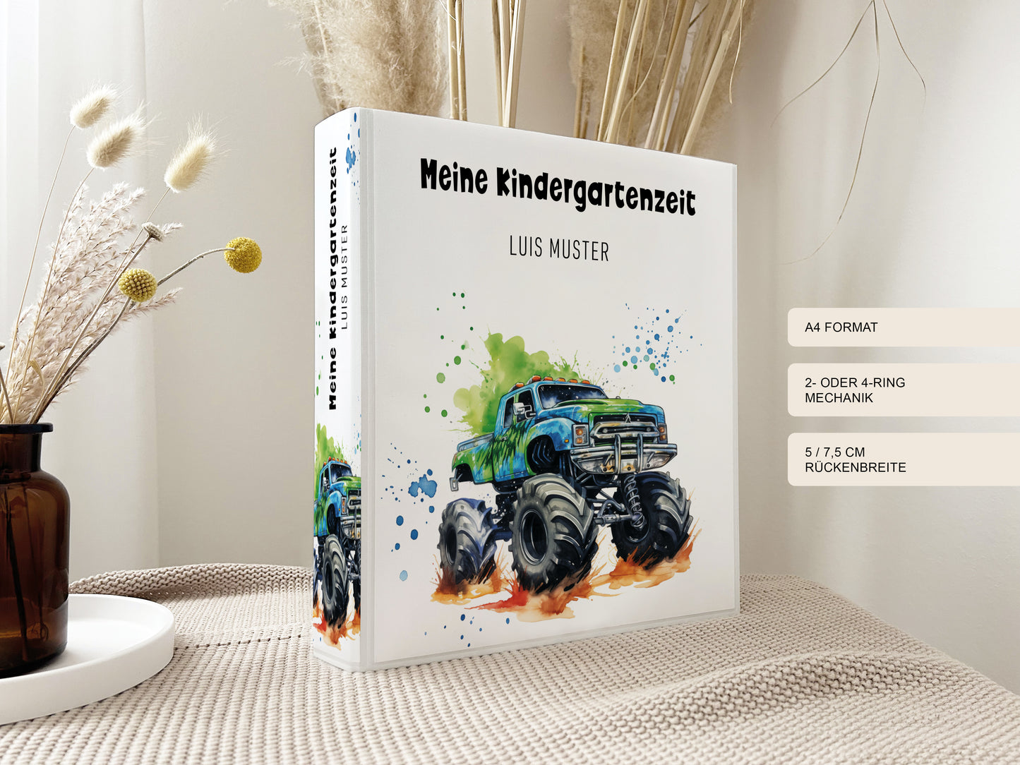 Geschenk zum Kindergartenstart | Kindergartenordner Monstertruck Jungs