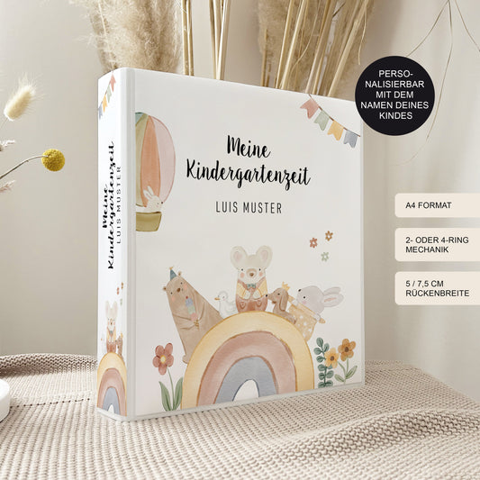 Kindergarten Ordner "Regenbogen Doodle " personalisiert Sammelmappe Krippe Kita