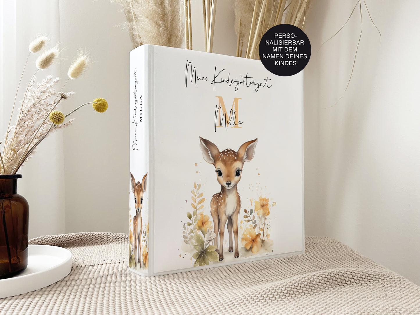 Kindergartenordner "Rehkitz Blumen" personalisiert / Mappe Krippe Schule oder Kita