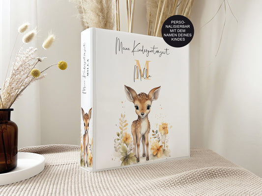 Kindergartenordner "Rehkitz Blumen" personalisiert / Mappe Krippe Schule oder Kita