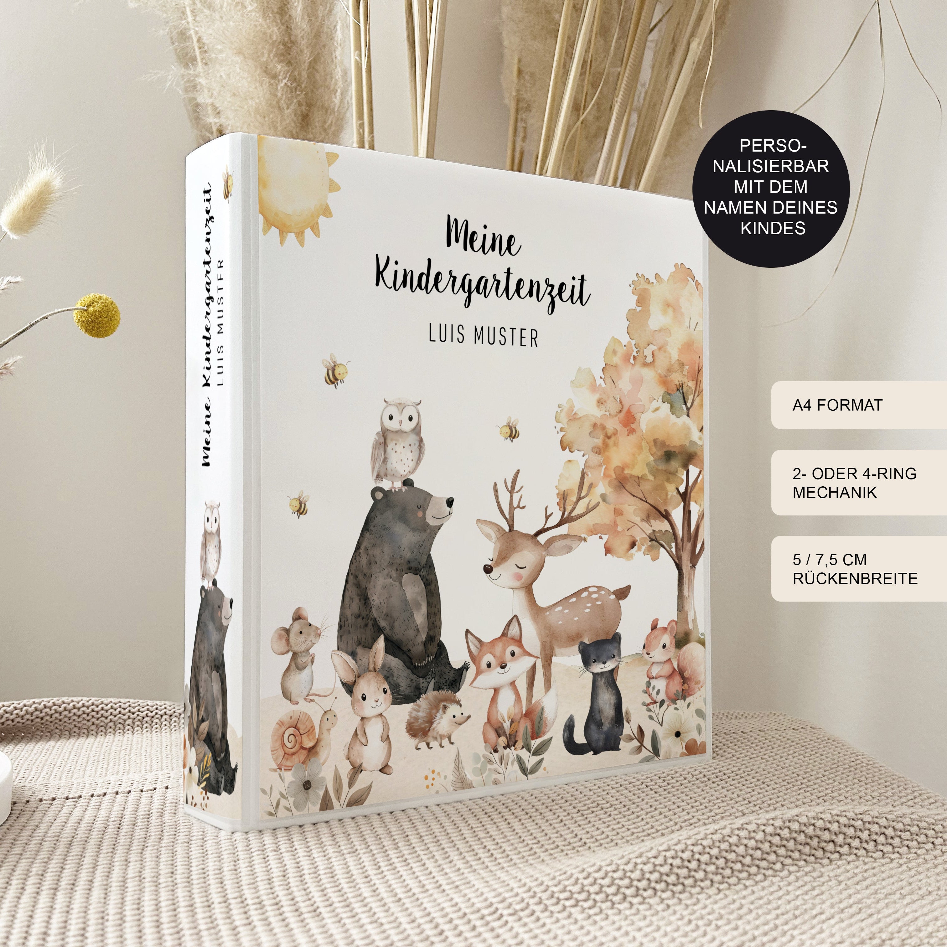 Kindergarten Ordner "Waldtiere" personalisiert / Mappe Krippe Schule oder Kita