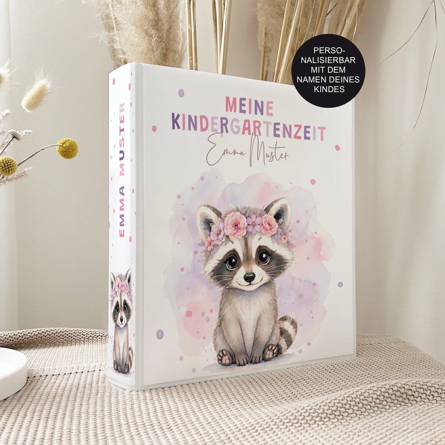 Geschenk zum Kindergartenstart | Kindergartenordner Waschbär Mädchen
